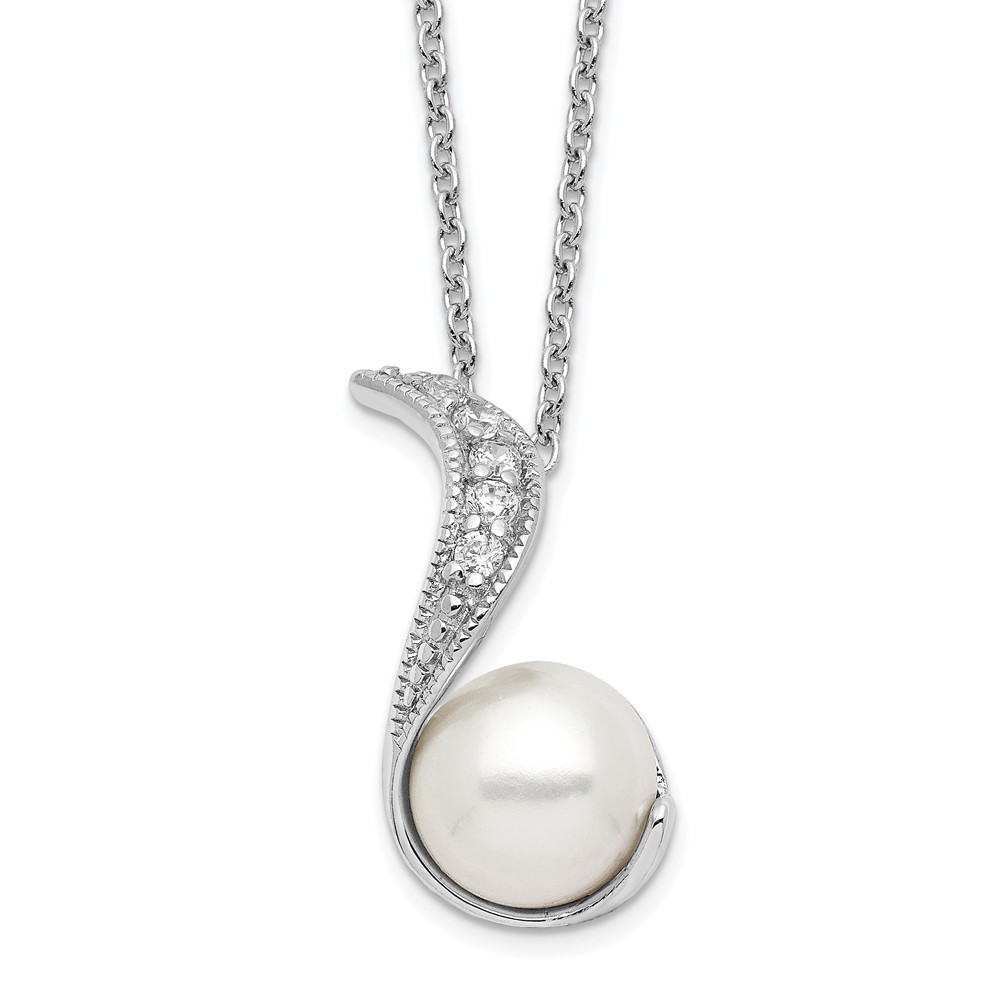 Sterling Silver Freshwater Cultured Pearl and Cubic Zirconia Swirl Necklace 18