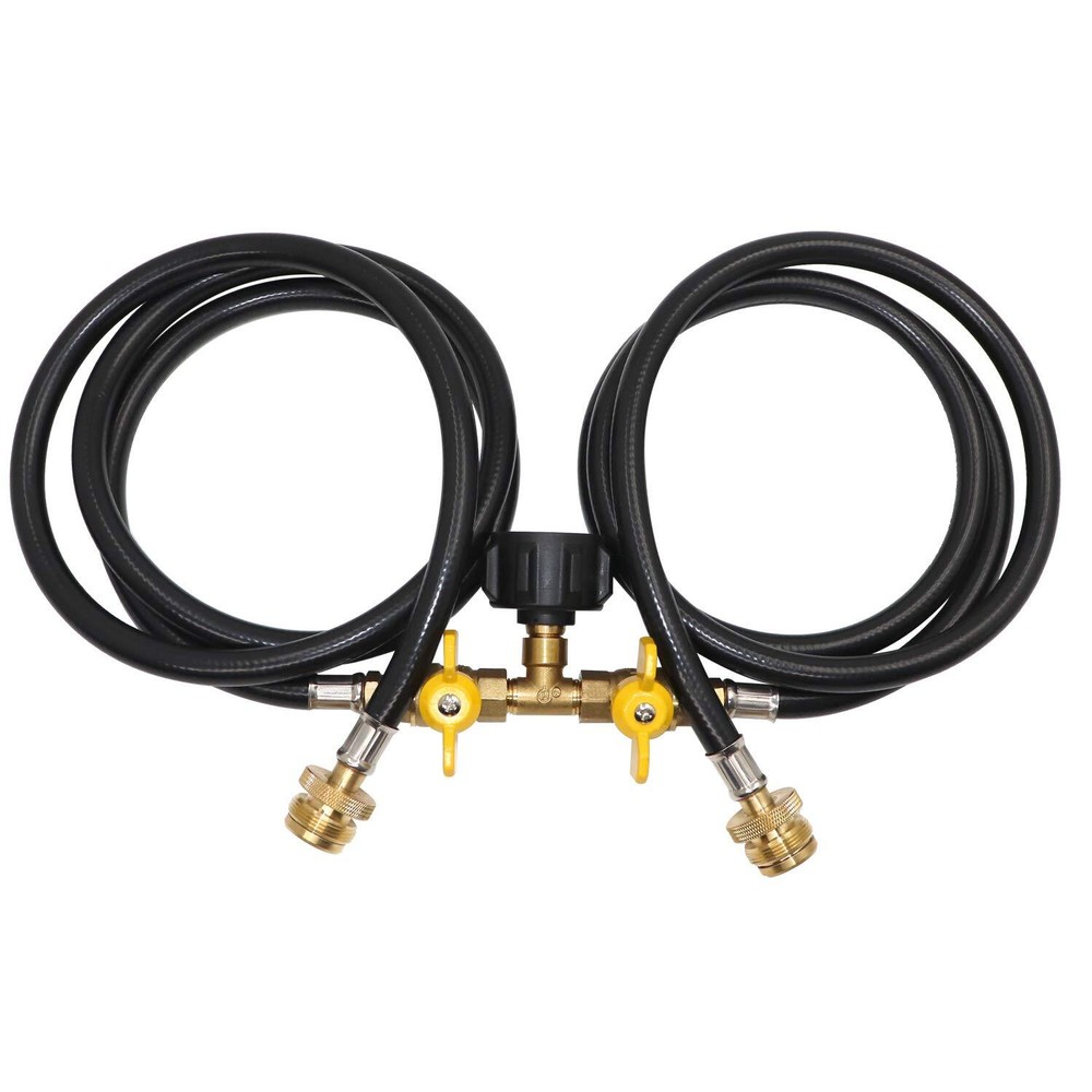 5ft Propane 2 Way Splitter Adapter Hose 1 lb to 20 lb Converter with Shut Off...