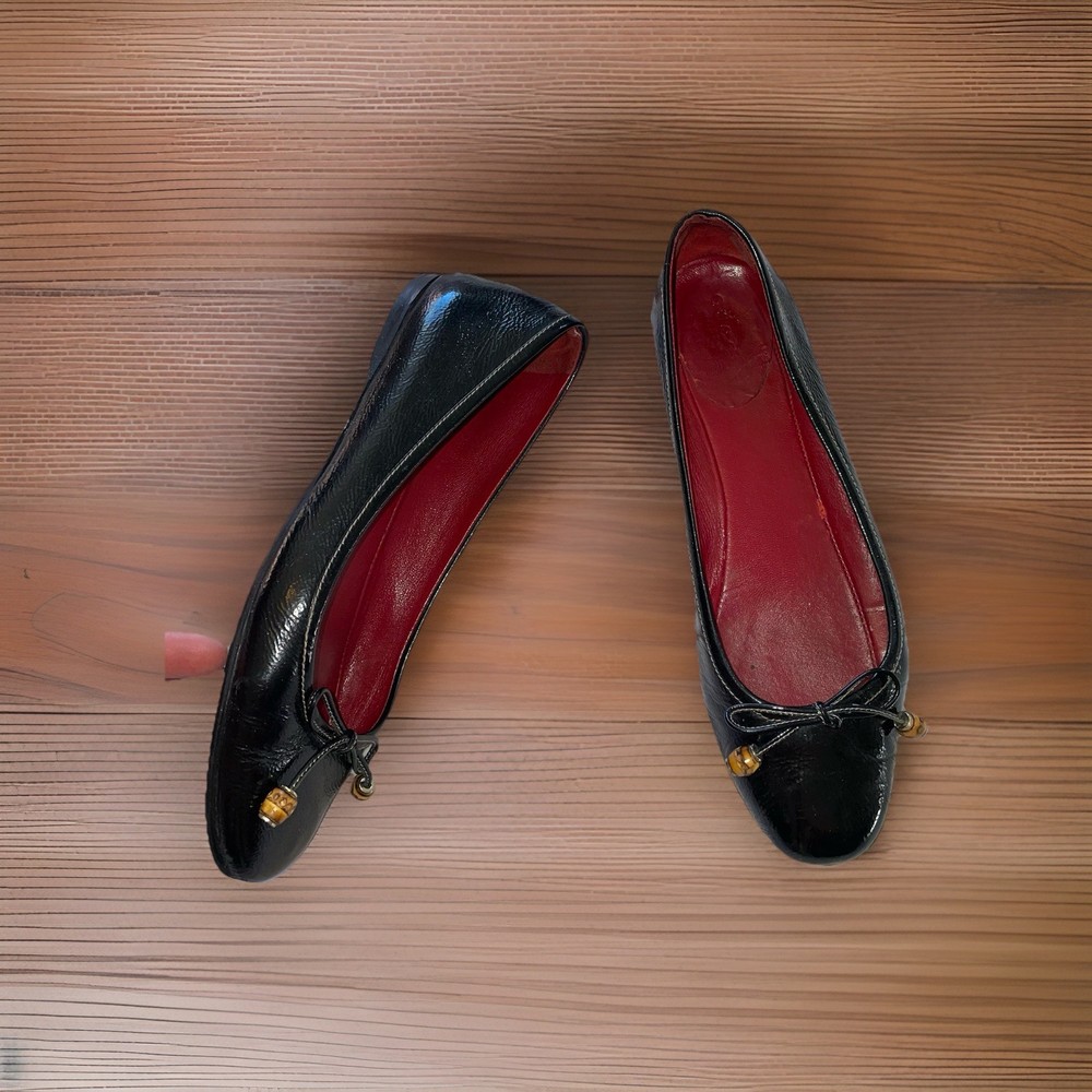 Gucci Black Ballet Flats With Bamboo Ties 37.5