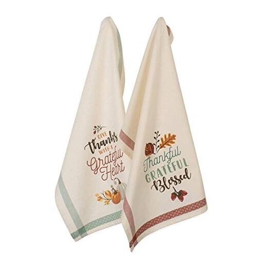 Fall Kitchen Towels with Grateful Heart Cotton Design