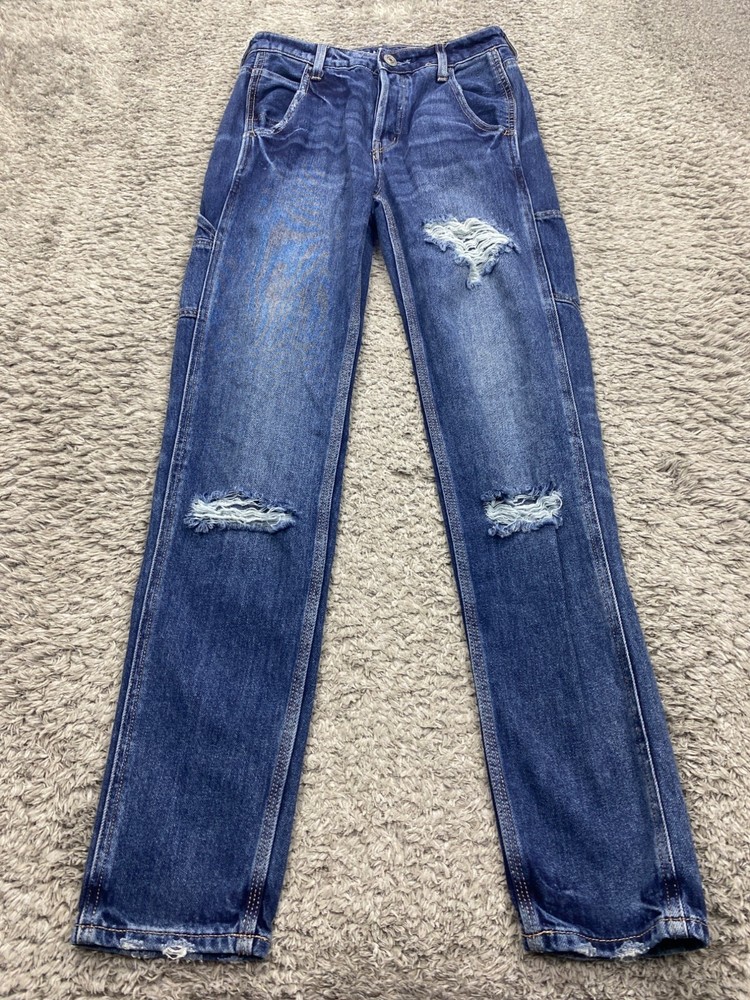 American Eagle Jeans Women 0 Long Button Fly Hi Rise Tomgirl Distressed Denim