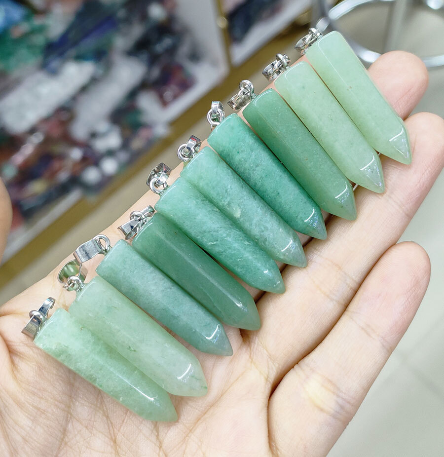 10pcs Natural Aventurine Gems Pendants Amulet stainless steel