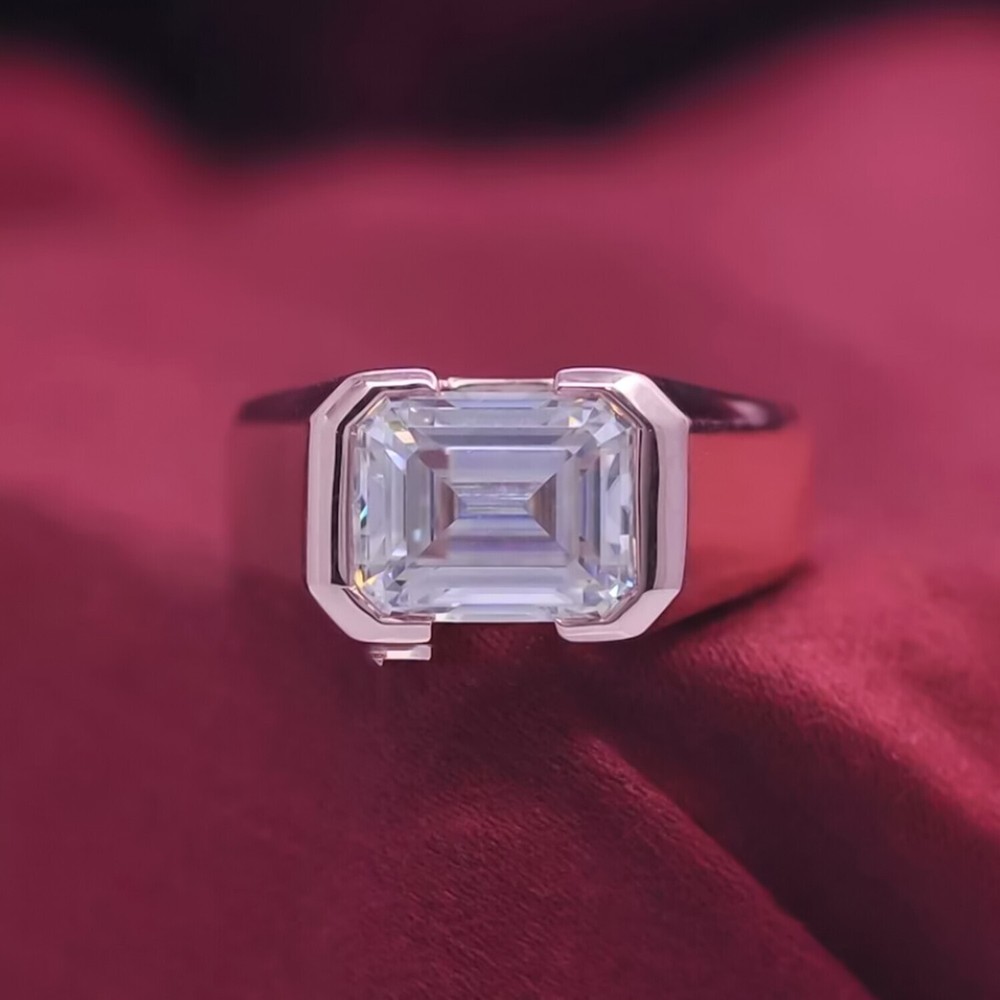 6.55 Ct Emerald Cut Off White Diamond Ring 925 Silver Bridal Special