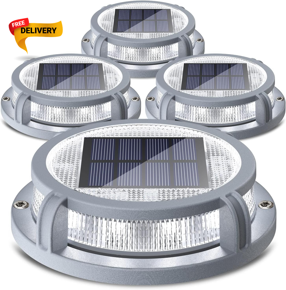 Solar Deck Lights with 16 LEDs - 2 Bright Modes for Driveway Dock or Patio  