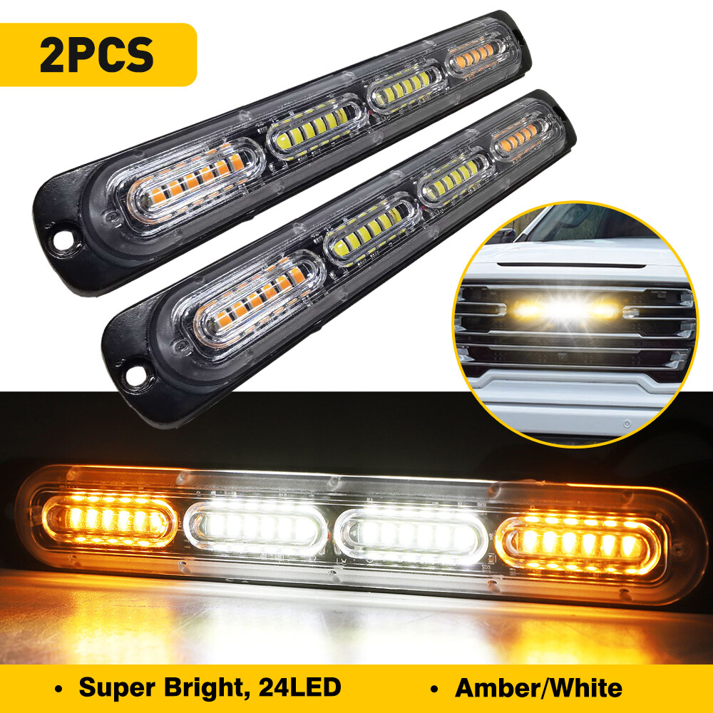 2PCS Amber White 24LED Car Truck Flashing Strobe Hazard Warning Light Bar