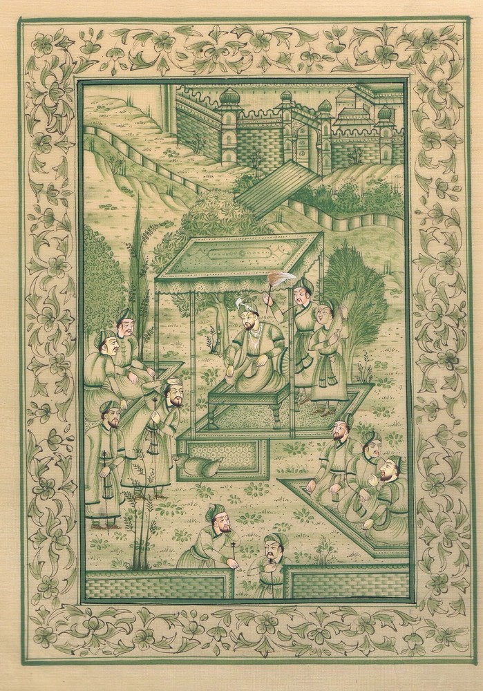 Handmade Mughal Miniature Painting Silk Court Scene 9x12 Inches