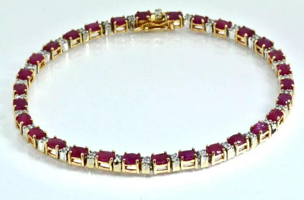 13Ct Oval Lab-Created Ruby & Diamond Tennis Bracelet 14k Gold Plated 7 Inch