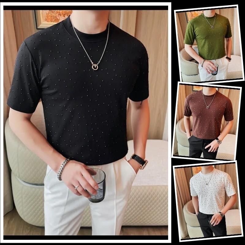 New Fashion Trendy Diamond Rhinestones Summer Luxury Men Streetwear T-Shirt