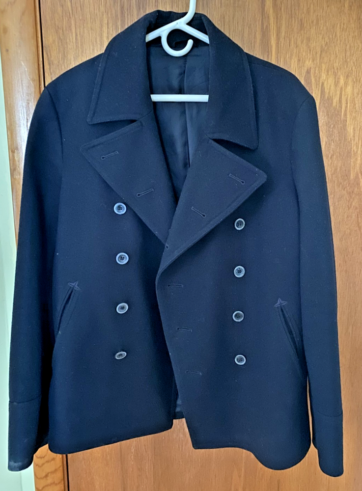Italian Navy Blue Pea Coat - Size 42 Regular