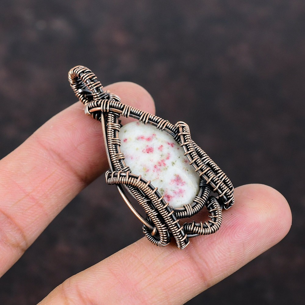 Christmas Sale Oval Cinnabar Stone Daughter Wire Wrapped Birthday Pendant Copper-image