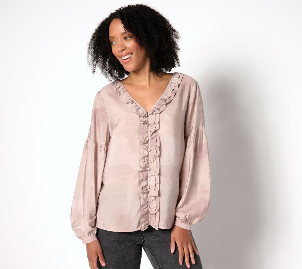 Me by Jennie Garth Women's Top Plus Sz 1X Bodie Printed Blouse Brown A655958
