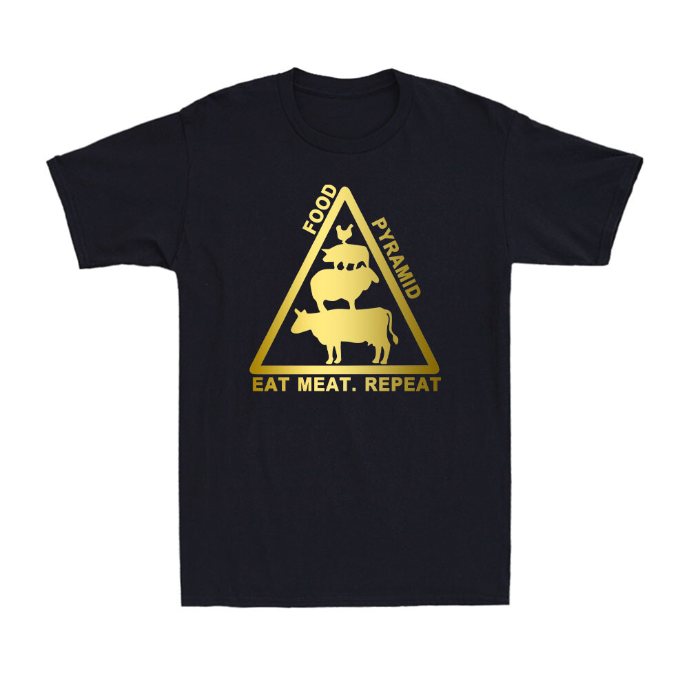 Eat Meat Repeat Food Pyramid Animal Funny Meme Golden Print Men's T-Shirt