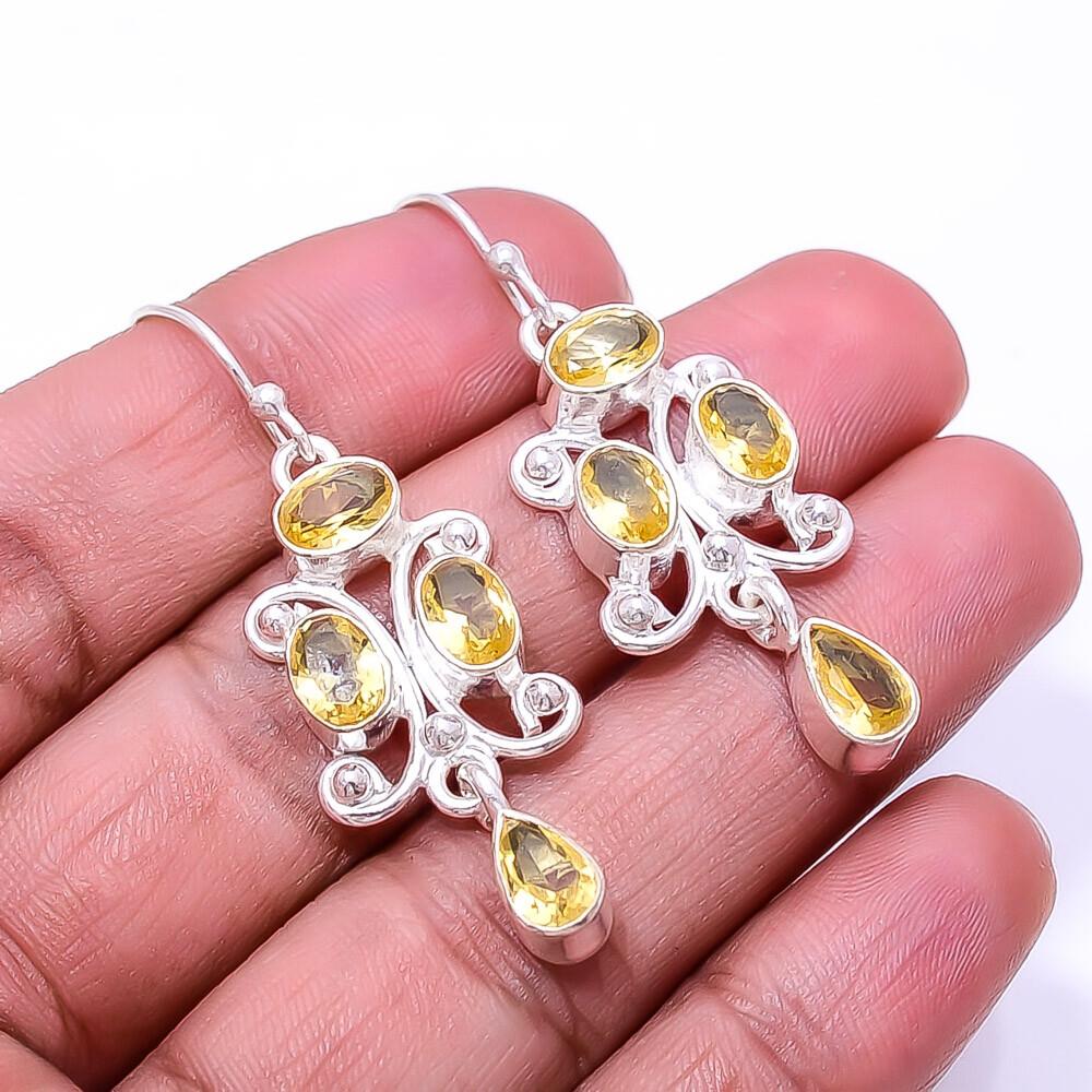 Citrine Multi-Collet 925 Sterling Silver Earrings 1.95 Valentine Gift E13