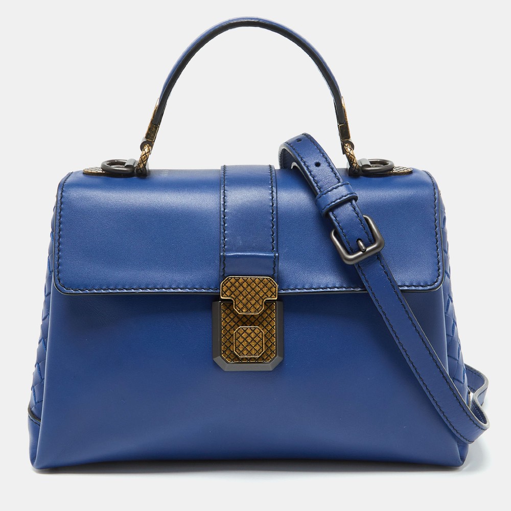 Bottega Veneta Small Piazza Blue Leather Top Handle Bag