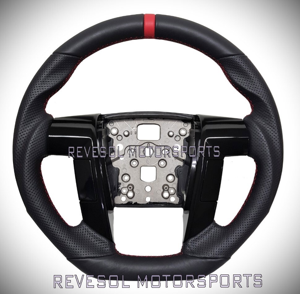 Revesol Black Sports Flat Steering Wheel with Red Strip for 2011-2014 Ford F150 SVT