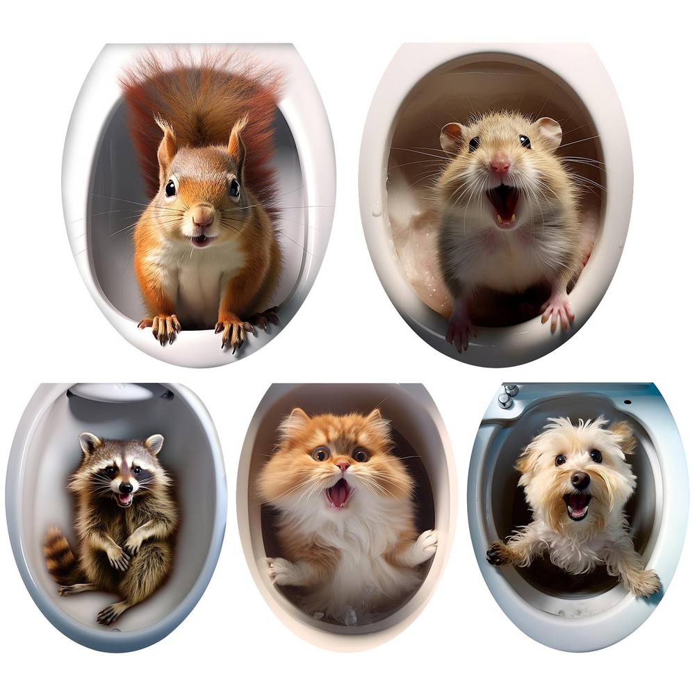 Animals 3D Wall Sticker Multifunctional Toilet Sticker for Seat Cover Decoration