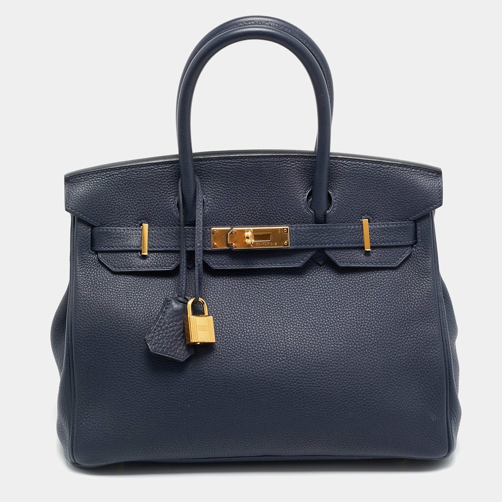 Hermes Birkin 30 Gold Finish Bleu Nuit Togo Leather Tote