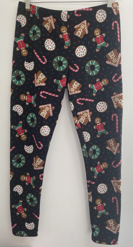 Faded Glory Womens Cozy Fleece Holiday PJ Pants Black Size L 12-14