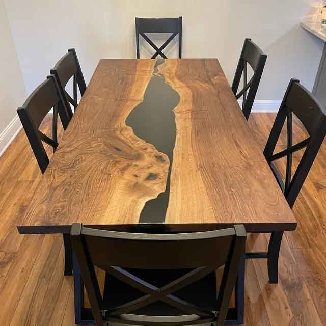 48x24 Black Epoxy Dining Table, Wooden Modern Furniture Table, Home Patio Decor