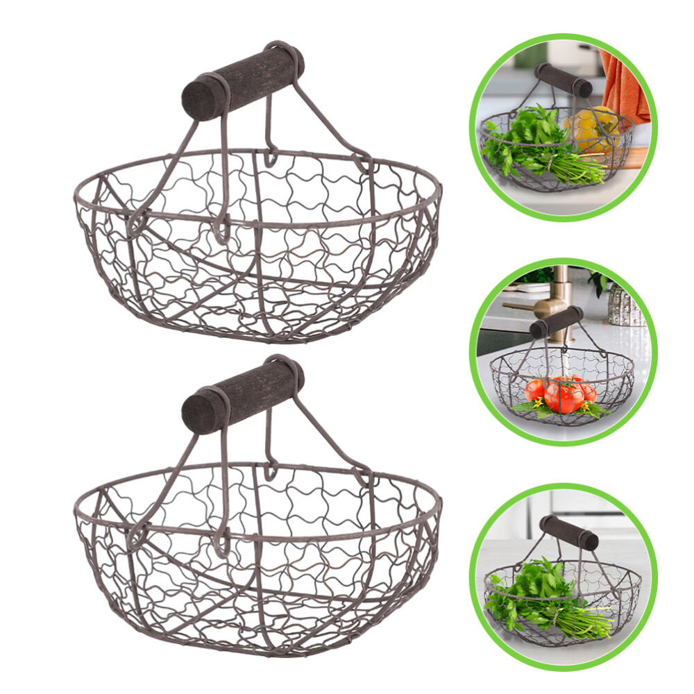 2 Pcs Wire Garden Basket Egg for Gathering Fresh Eggs Wrought Iron Storage