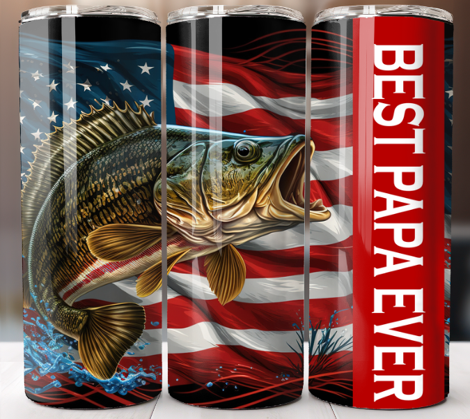 Fathers Day  Fishing Tumbler 20oz Mug Cup w/ Lid Straw Stainless-image