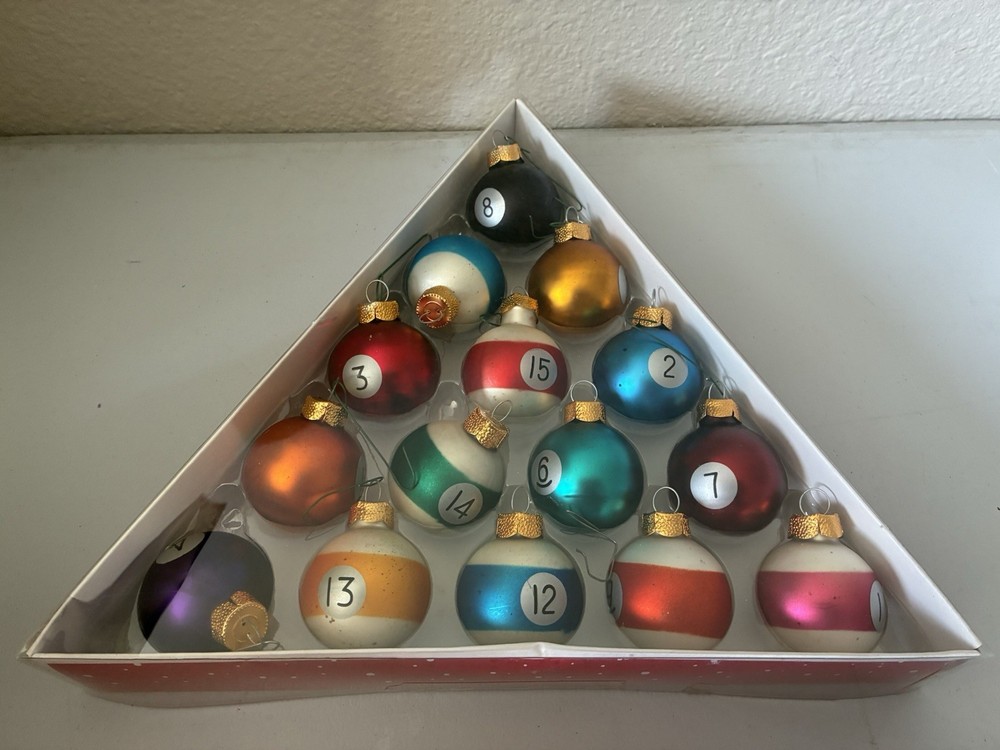 15-piece Set 40mm Glass Pool Ball Ornaments- 2010 Target w/Box Christmas Decor