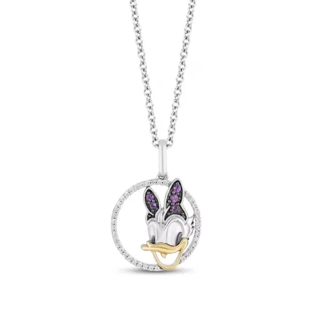 1.2ct Round Cut Amethyst Cartoon Unique Pendant 14K White Gold Plated with Chain