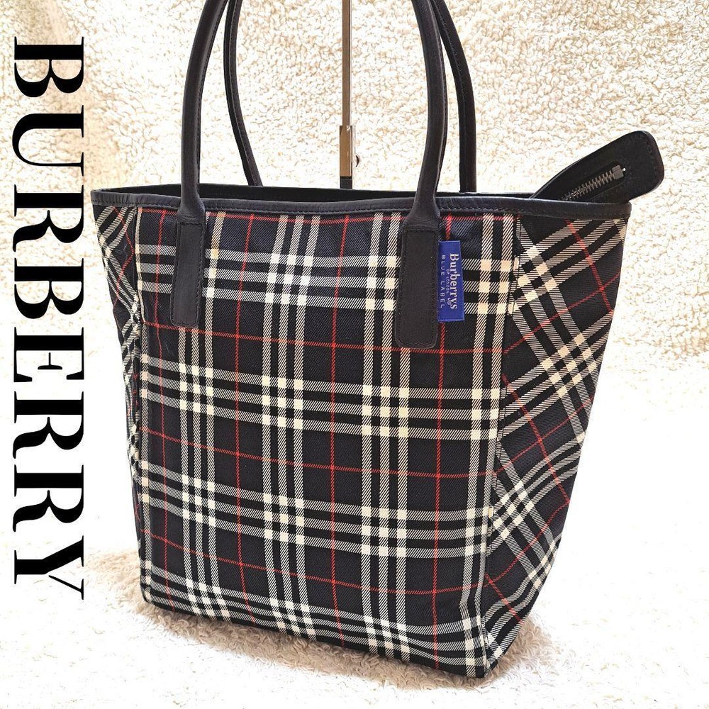 Burberry Black Label Nova check Tote Bag Black Authentic FS From Japan