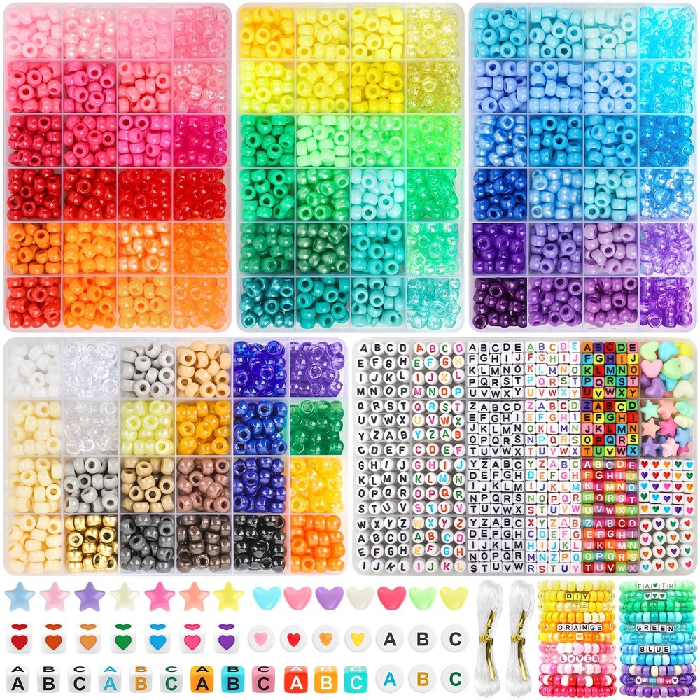 Acerich 4022 Pcs Pony Beads for Friendship Bracelet Making Kit 96 Colors 5 Bo...