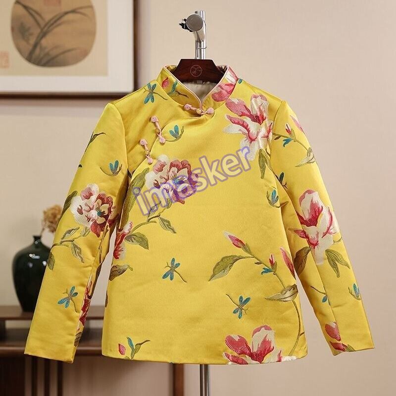 Chinese New Winter Long-sleeved Jacket Cotton-padded Cheongsam Coats Tops Sz