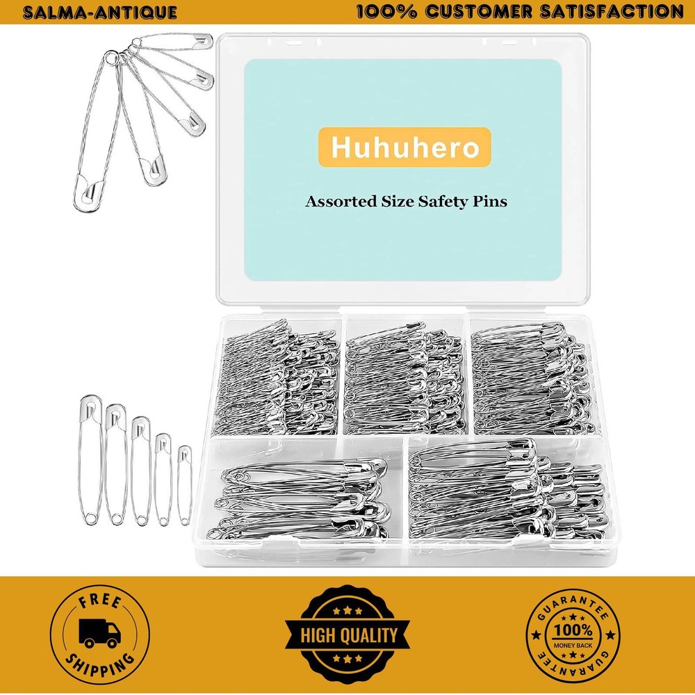 350-Piece Assorted Size Safety Pin Set for Sewing, Crafts & Fabric - Large & Small Pins