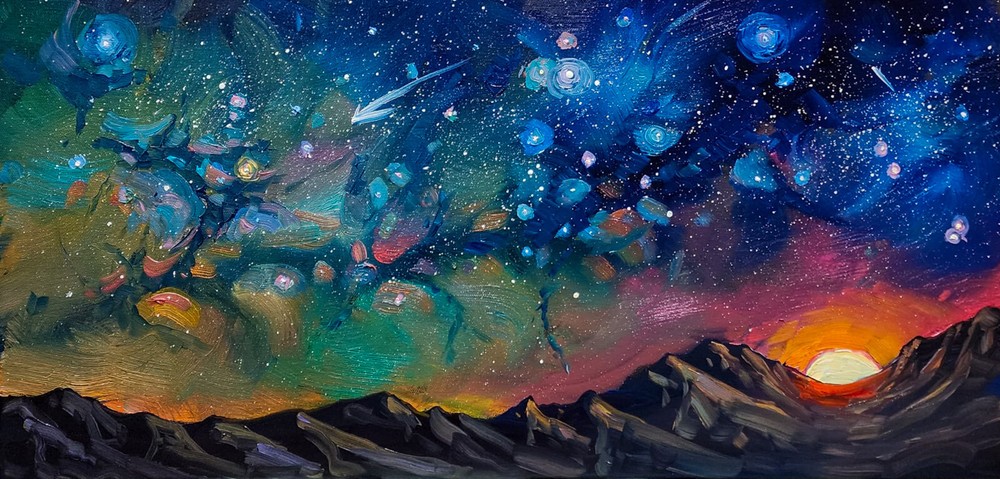 Starry Night Surreal Fantasy PRINT Art Deco Canvas Giclee Signed Hawkins 184C