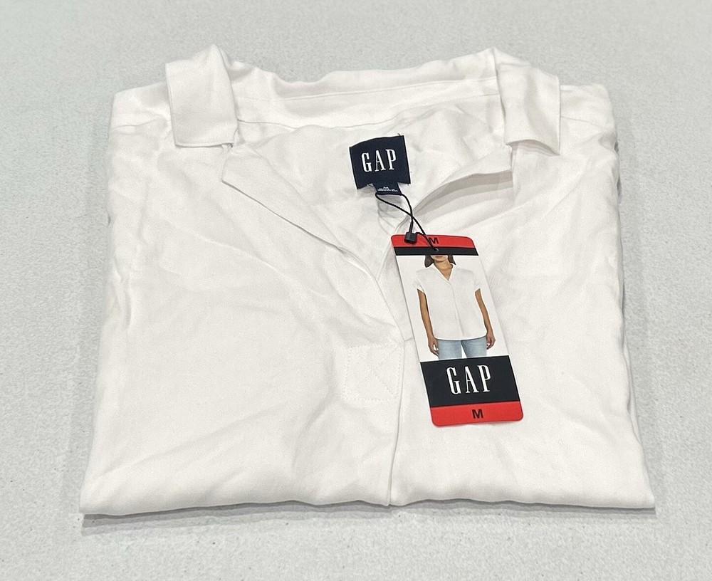 GAP Women's V-Neck Short Sleeve Blouse, White, Size M