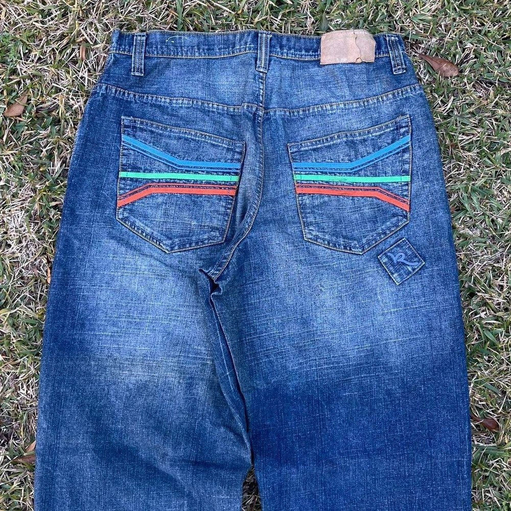 Y2K Rocawear Embroidered Skater Jeans Wide Leg Baggy Hip Hop Size 36