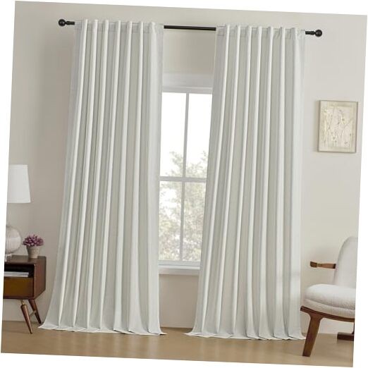 Blackout Linen Curtains 50x100 Inches Grey Beige Set of 2 for Living Room