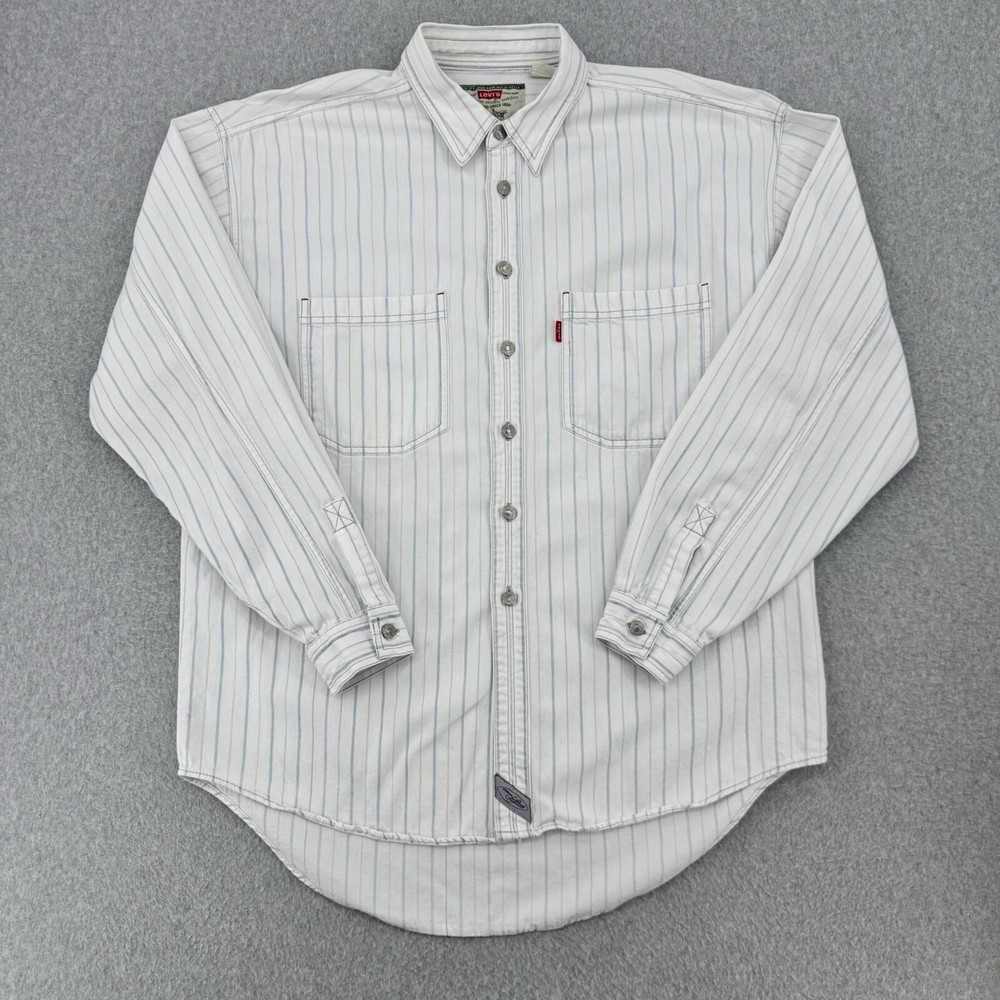 Levi's Shirt Men's Large White Denim Two Horse Brand Button Down Pocket Vintage