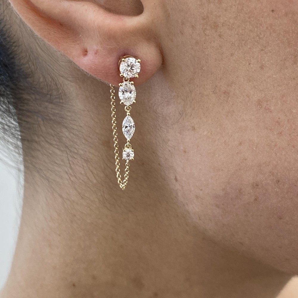 14K Yellow Gold Drop Earrings 1.8ct Round Labcreated Diamond F/VSGift for Her