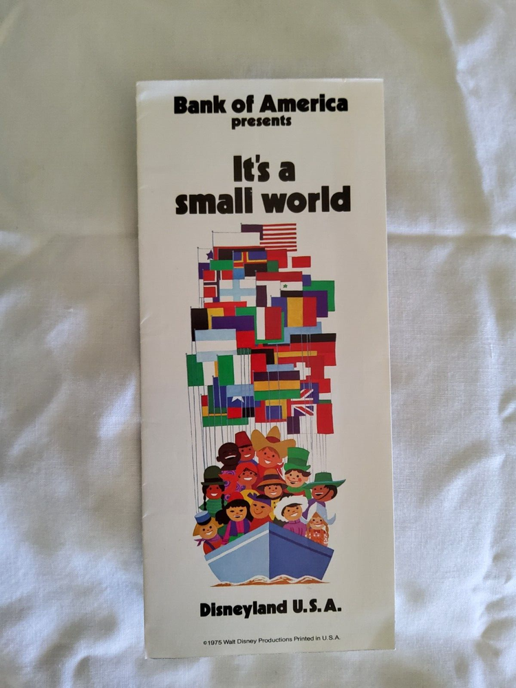 1975 Vintage Disneyland Small World Bank of America Folder Original 70s Disney Collectible