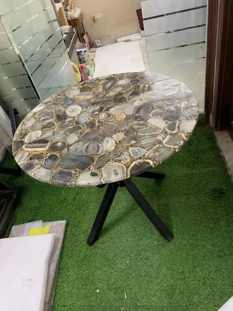 Natural Wild Agate Round Coffee Table Top, Agate Center Table Christmas Sale Top-image