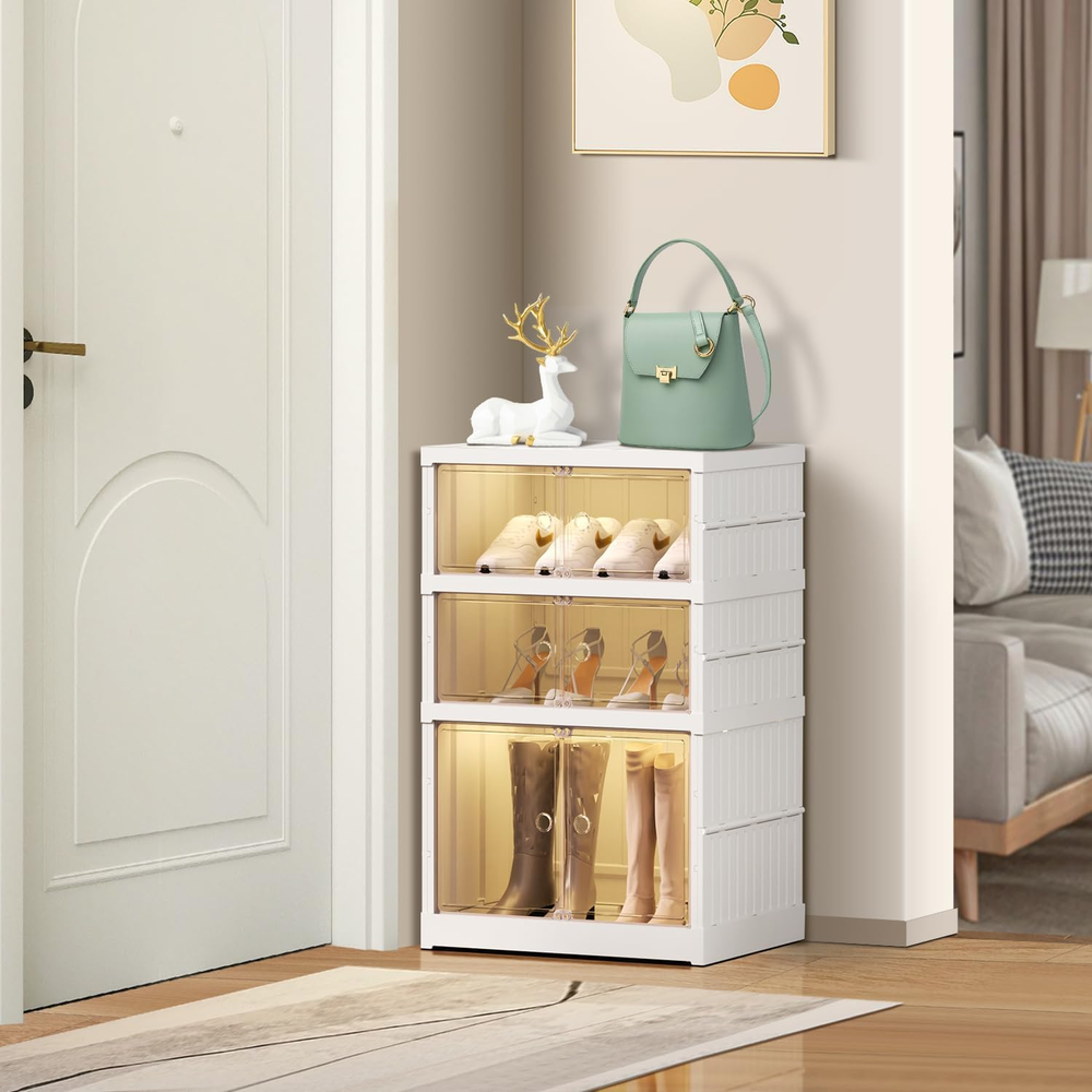 Foldable Shoe Cabinet Dust Proof Shoes Storage Organize Shoes Organizer 3-Tier -