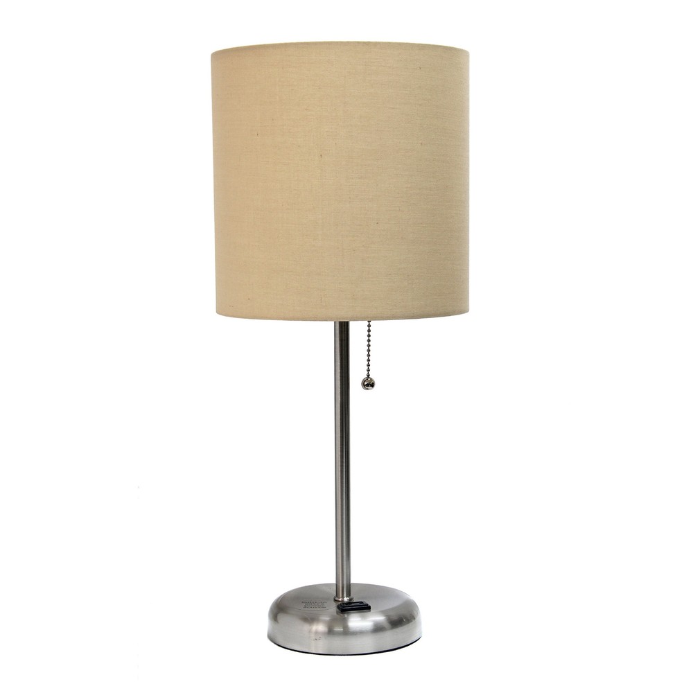LT2024-TAN Brushed Steel Desk Lamp with USB Charging Outlet and Drum Shade