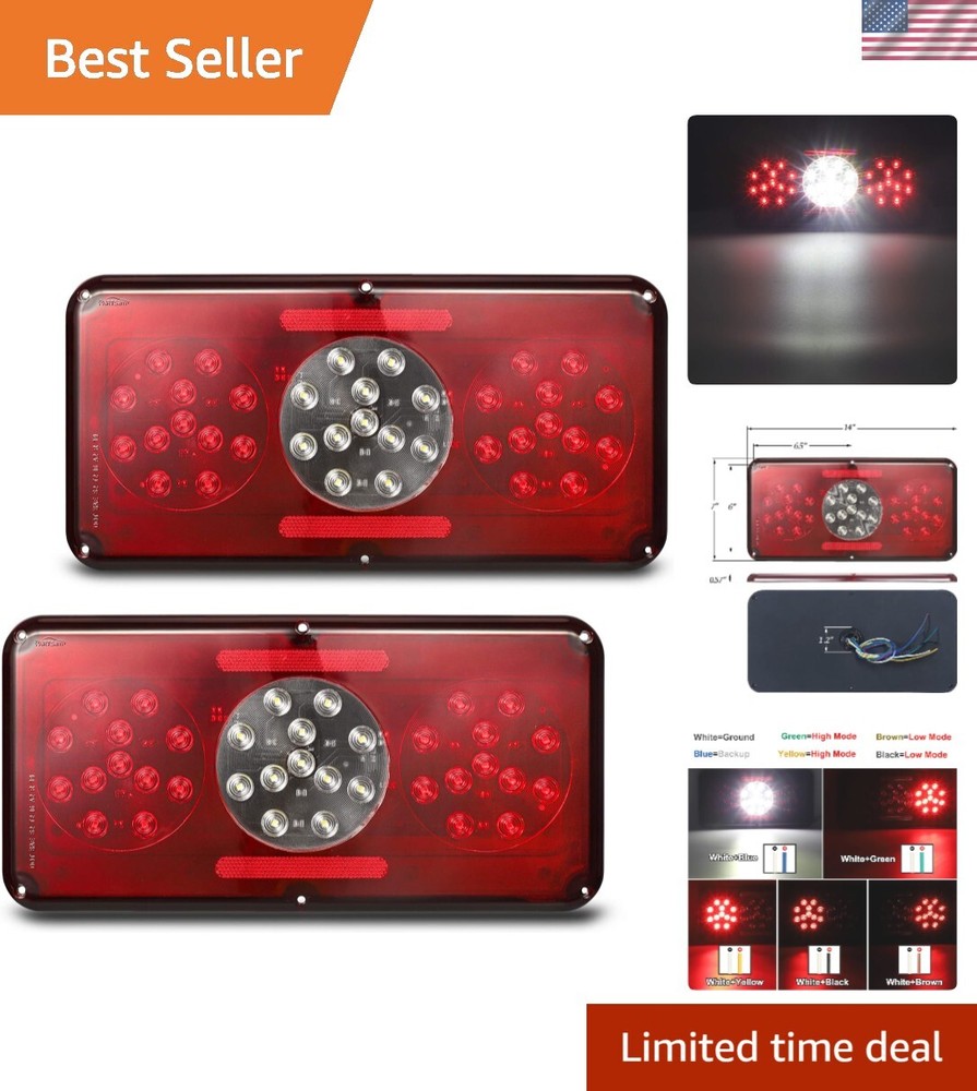 2Pcs Rectangle LED Trailer Camper RV Triple Tail Lights Stop Turn Tail Backup...