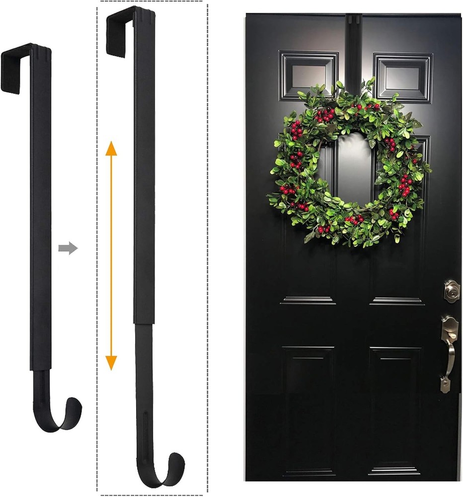 Wreath Hanger, Adjustable Over The Door Hanger from 14.9 to 25 Black