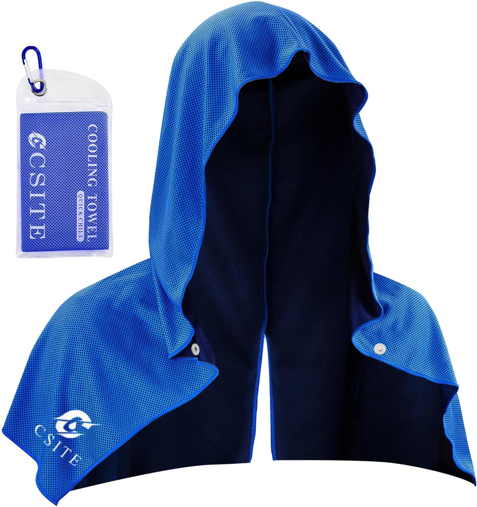 Cooling Hoodie Towel for Neck and Face with UPF 50 Sun Protection and Instant Chill Effect
