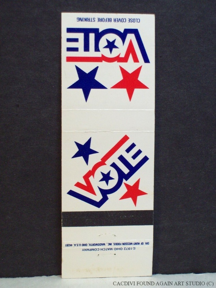 Vintage Vote 1972 Election Matchbook Cover Red White Blue Stars Ohio Match Retro