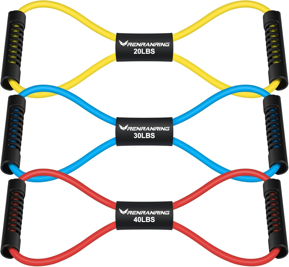 Figure 8 Fitness Resistance Bands with Handles - Exercise Tube Band Set of 3 for