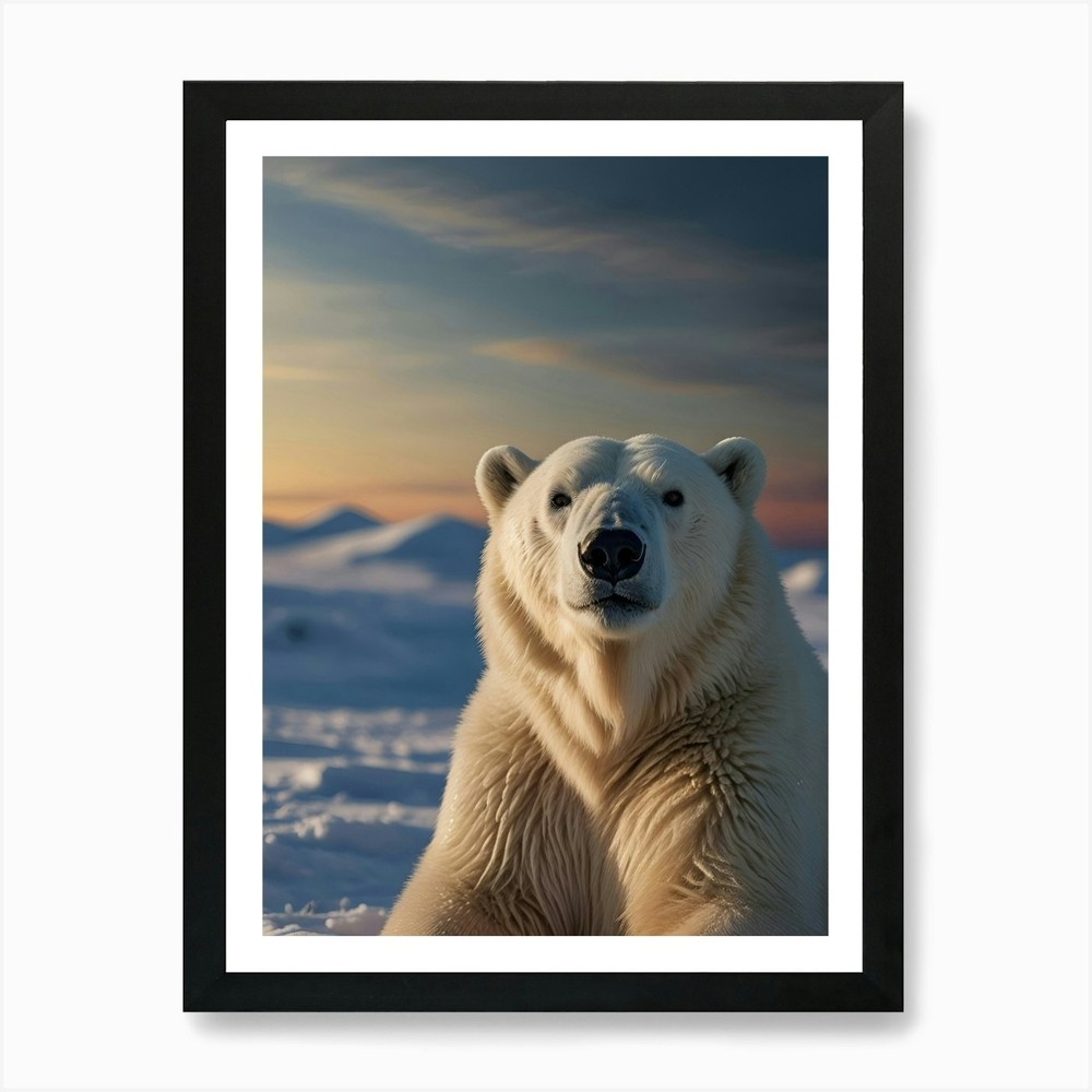 Polar Bear Wall Art Framed Canvas Print Poster Wildlife Decor