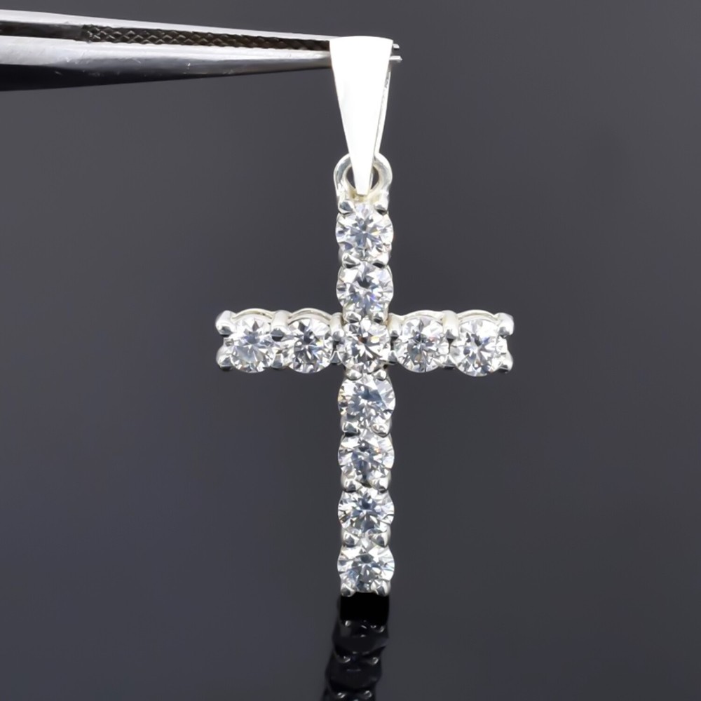 5.00 Ct Certified Round Cut White Diamond Cross Pendant In 925 Sterling Silver