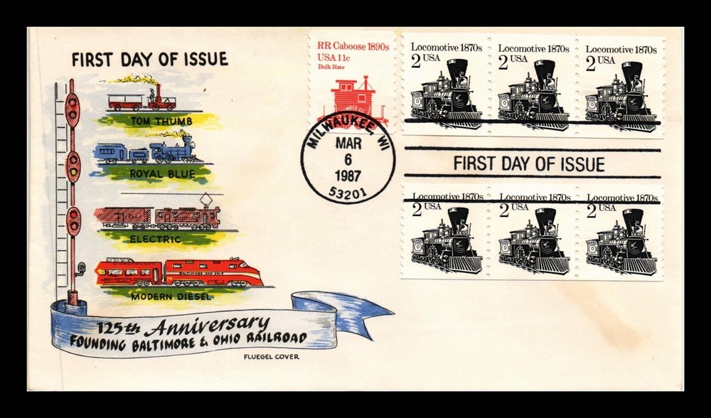 DR Jim Stamps US Locomotive Transportation FDC Fluegel Cachet Cover
