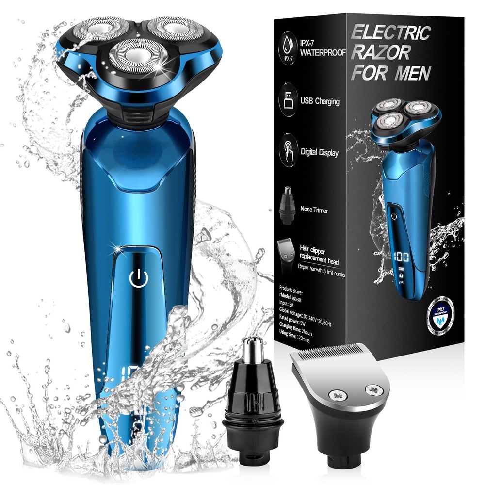 2024 Men’s Electric Shaver Cordless Rechargeable 3D Rotary Razor